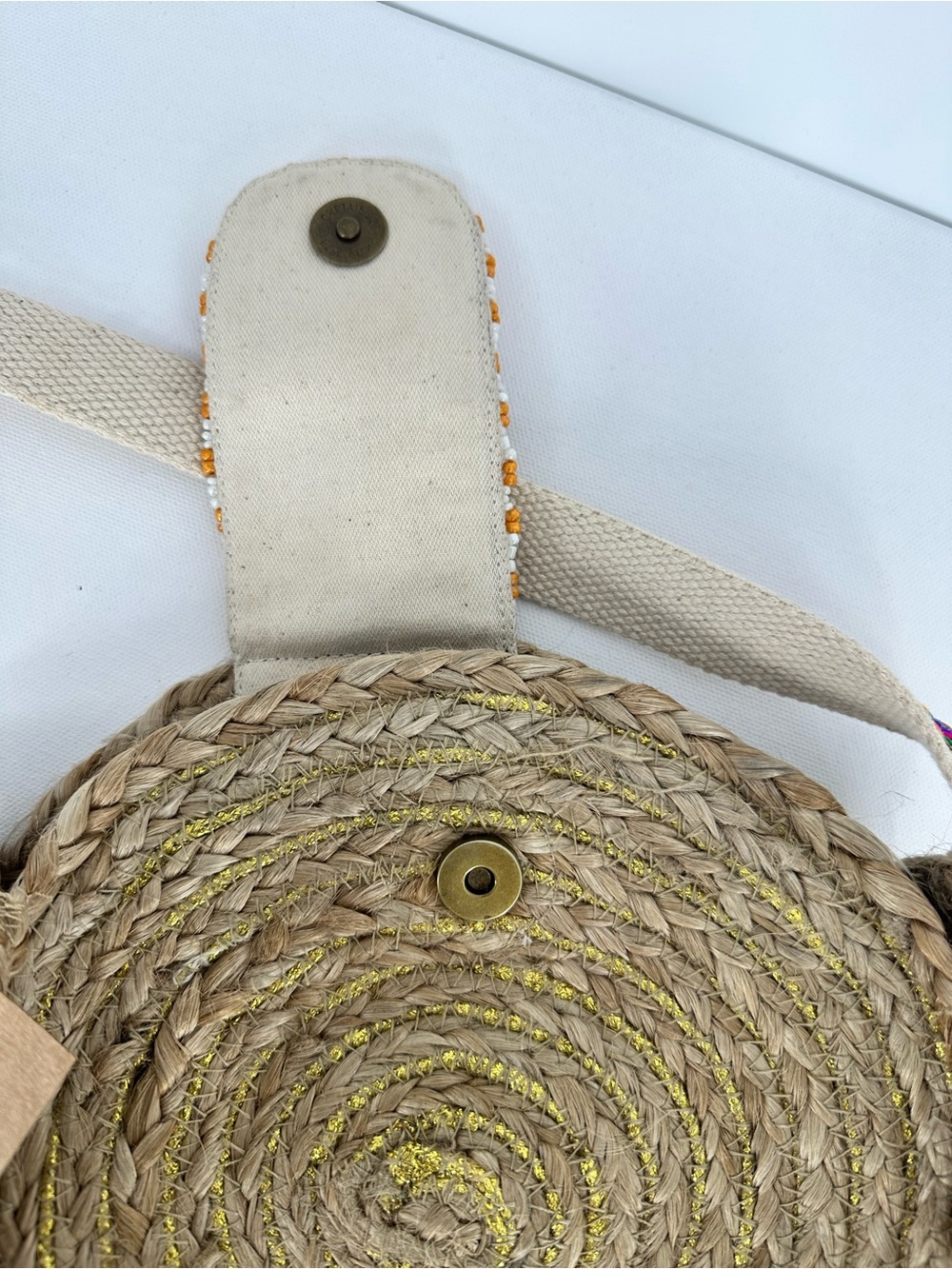 ZOI By Mufubu 100% Hand Crafted Round Woven Jute Beaded Crossbody Hand Bag NWT - Picture 6 of 16